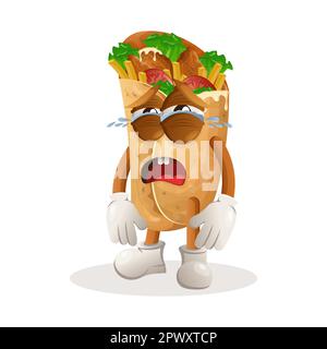 Cute burrito mascot crying. Perfect for food store, small business or e-Commerce, merchandise and sticker, banner promotion, food review blog or vlog Stock Vector