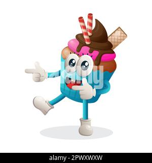 Cute cupcake mascot playful with pointed hand. Perfect for food store, small business or e-Commerce, merchandise and sticker, banner promotion Stock Vector