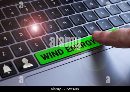 Text caption presenting Wind Energy, Business approach the process by which wind is used to generate electricity Stock Photo