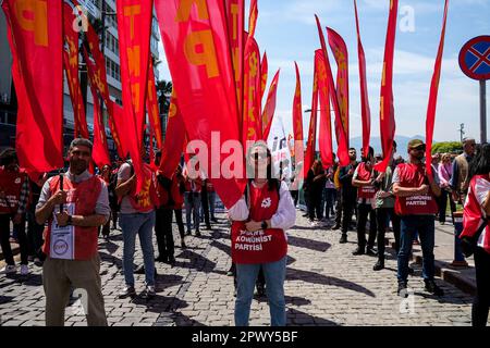 Izmir, Turkey. 01st May, 2023. The cortege of the communist party of Turkey. International Workers' Day, also known as 'Labour Day' or just 'May Day' is celebrated in Izmir Gündo?du Square. It is a celebration of the working classes and happen every year on 1 May. (Photo by Murat Kocabas/SOPA Images/Sipa USA) Credit: Sipa USA/Alamy Live News Stock Photo