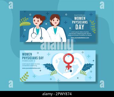 National Women Physicians Day Banner Flat Cartoon Hand Drawn Templates Illustration Stock Photo