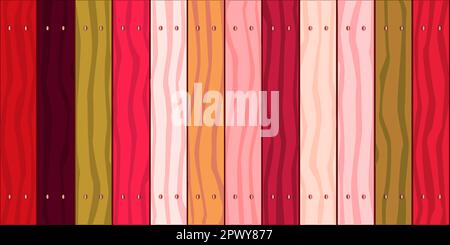 A fence made of brightly stained softwood planks showing the wood grain as a background Stock Photo