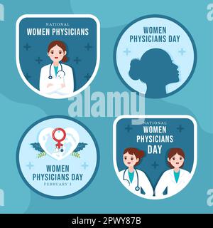 National Women Physicians Day Label Flat Cartoon Hand Drawn Templates Illustration Stock Photo