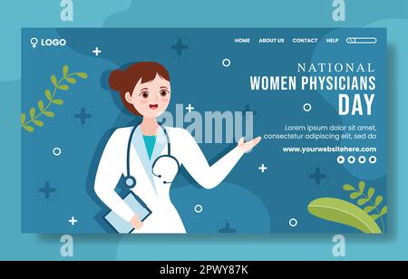 National Women Physicians Day Social Media Landing Page Cartoon Hand Drawn Templates Illustration Stock Photo