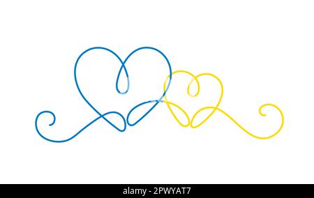 Two monoline hearts in blue and yellow. Stock Vector