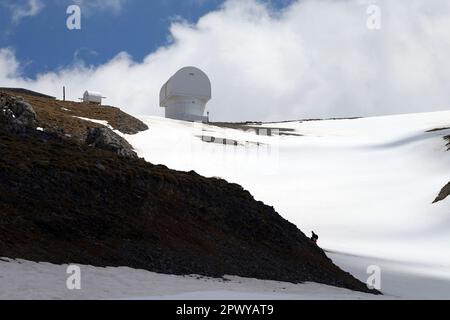 Helmos Observatory (Aristarchos Telescope). It is located on mount Helmos (Aroania) in the Northern Peloponnese at an altitude of 2340 m. Stock Photo