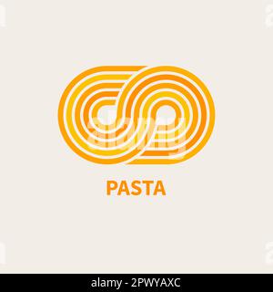 Pasta logo, geometric curl of noodles, vector isolated symbol. Logotype for cafe, Italian food restaurant, spaghetti vector concept Stock Vector