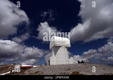 Helmos Observatory (Aristarchos Telescope). It is located on mount Helmos (Aroania) in the Northern Peloponnese at an altitude of 2340 m. Stock Photo