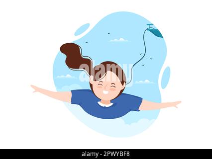 Bungee Jumping Illustration with a Person Wearing an Elastic Rope Falling Jumping From a Height in Flat Cartoon Extreme Sports Vector Template Stock Photo