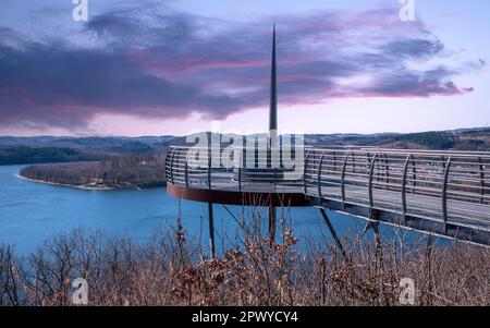 Panoramic landscape of Ronsdorfer reservoir at summertime, recreation and hiking area of Bergisches Land, Germany Stock Photo