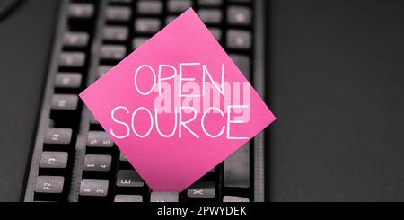 Sign displaying Open Source, Business concept denoting software which original source code freely available Stock Photo