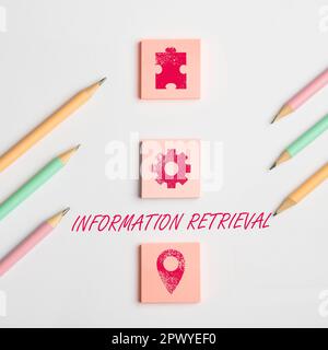 Handwriting text Information Retrieval, Business overview A place where data are stored and can be found Stock Photo