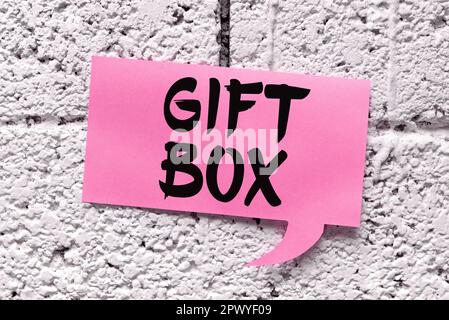 Text sign showing Gift Box, Business showcase A small cointainer with designs capable of handling presents Stock Photo