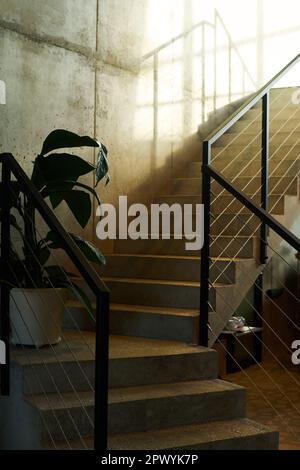 Concrete corridor with railing Stock Photo - Alamy