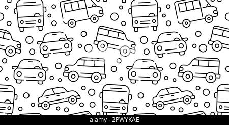 Small car icons, child pattern. Travel wallpaper ornament for baby print, retro sport road for cute creative kid fabric. Decor textile, wrapping paper Stock Vector