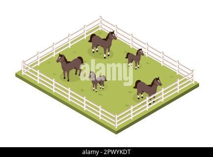Paddock with horses Stock Vector