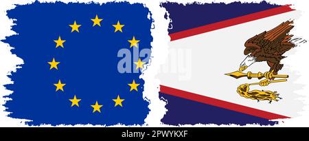 American Samoa and European Union grunge flags connection, vector Stock Vector