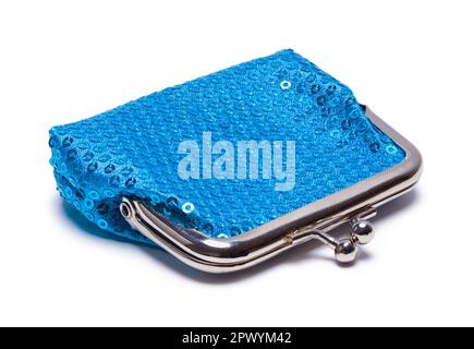 Clossed Blue Change Purse Cut Out on White. Stock Photo
