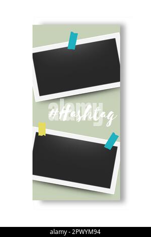 Social media editable story frames. Blank moment photos. Photographs attached to adhesive tape. Colorful templates set for network with copy space. Ve Stock Vector