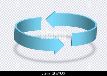 Two blue arrows circle. Recycle symbol or sign of arrow refresh, reload, rotation, packaging, loop sphere logo. Market movements concept charts, infog Stock Vector