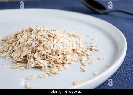 A closeup view of a plate of instant oats. Stock Photo