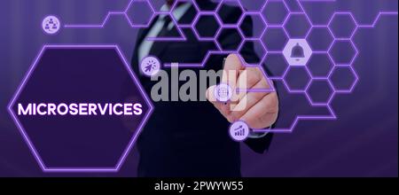 Handwriting text Microservices, Word Written on Software development technique Building single function module Stock Photo