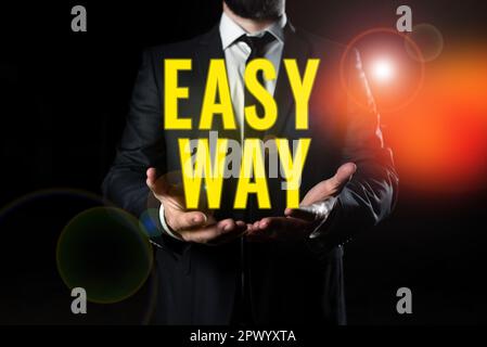 Hand writing sign Easy Way, Business overview making hard decision between two less and more effort method Stock Photo