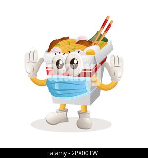 Cute ramen mascot wearing medical mask, protect from covid-19. Perfect for food store, small business or e-Commerce, merchandise and sticker, banner p Stock Vector