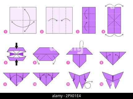 Origami tutorial for kids. Origami cute butterfly. Stock Vector