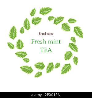 flat style mint tea banner on white background Stock Vector