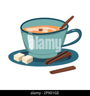 indian masala tea in a cup in a cartoone style Stock Vector