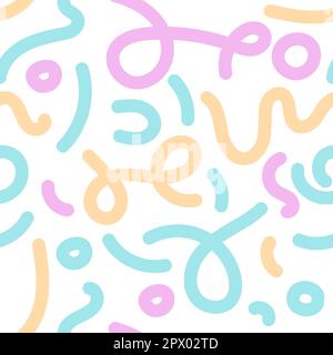 Fun line seamless pattern, doodle trendy background, minimal art pattern. Creative trendy poster, funny baby random vector shapes Stock Vector