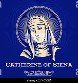 Catholic Saints. Catherine of Siena (1347-1380) a lay member of the Dominican Order, was a mystic, activist and author who had a great influence Stock Vector