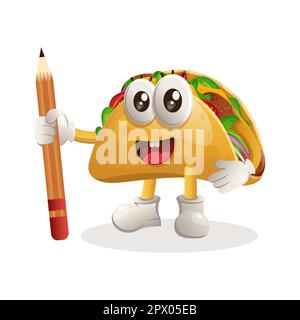 Cute taco holding pencil. Perfect for kids, small business or e-Commerce, merchandise and sticker, banner promotion, blog or vlog channel Stock Vector