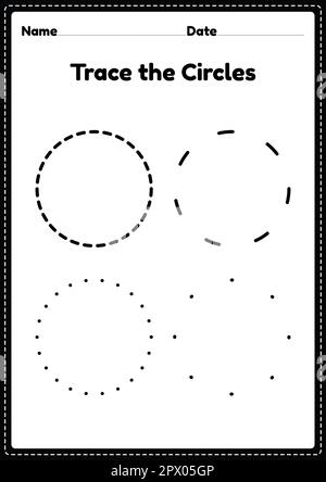 Trace the circle worksheet for kindergarten and preschoolers kids for educational activities in a  printable illustration Stock Photo