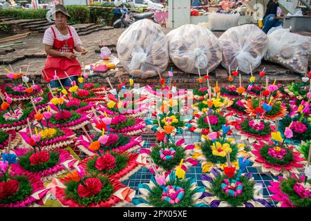 a Krathong shop at the Market on the Loy Krathong Festival in the City Ayutthaya in the Province of Ayutthaya in Thailand,  Thailand, Ayutthaya, Novem Stock Photo