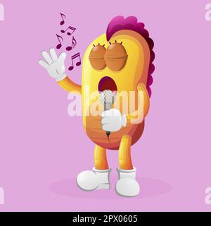 Cute yellow monster singing, sing a song. Perfect for kids, small business or e-Commerce, merchandise and sticker, banner promotion, blog or vlog chan Stock Vector