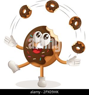 Cute donut mascot freestyle with donuts. Perfect for food store, small business or e-Commerce, merchandise and sticker, banner promotion, food review Stock Vector