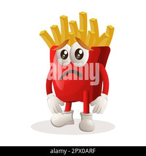 Cute french fries mascot with sad expression. Perfect for food store, small business or e-Commerce, merchandise and sticker, banner promotion, food re Stock Vector