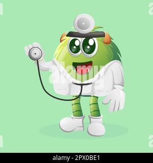 Cute green monster doctor holding stethoscope. Perfect for kids, small business or e-Commerce, merchandise and sticker, banner promotion, blog or vlog Stock Vector