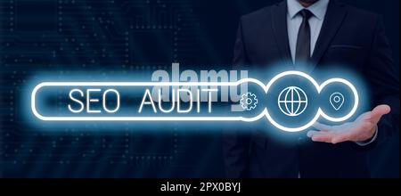 Writing displaying text Seo Audit, Business concept Search Engine Optimization validating and verifying process Stock Photo