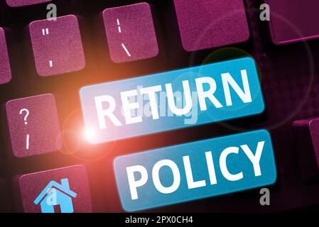 Conceptual display Return Policy, Word for Tax Reimbursement Retail Terms and Conditions on Purchase Stock Photo