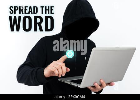 Sign displaying Spread The Word, Word Written on share the information or news using social media Stock Photo
