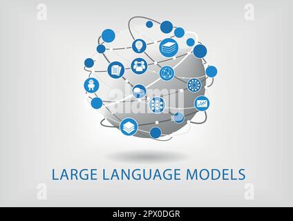 LLM infographic. Connected globe as Large Language Model concept Stock Vector