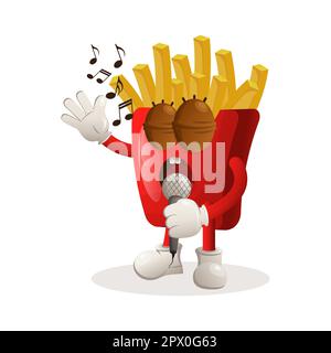 Cute french fries mascot singing, sing a song. Perfect for food store, small business or e-Commerce, merchandise and sticker, banner promotion, food r Stock Vector