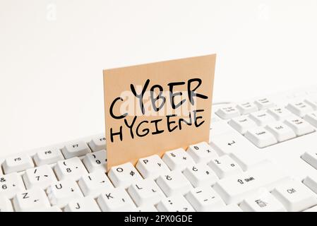 Hand writing sign Cyber Hygiene, Word for steps that computer users take to improve their cyber security Stock Photo
