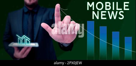 Writing displaying text Mobile News, Business approach the delivery and creation of news using mobile devices Stock Photo