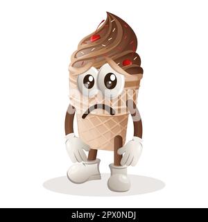 Cute ice cream mascot with sad expression. Perfect for food store, small business or e-Commerce, merchandise and sticker, banner promotion, food revie Stock Vector