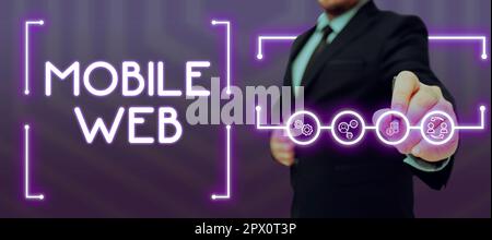 Hand writing sign Mobile Web, Business showcase browser-based internet services accessed from handheld mobile Stock Photo