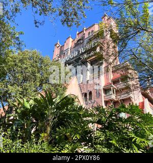 Orlando, FL USA- November 27, 2021: The Tower of Terror ride at Hollywood Studios Walt Disney World in Orlando, Florida. Stock Photo